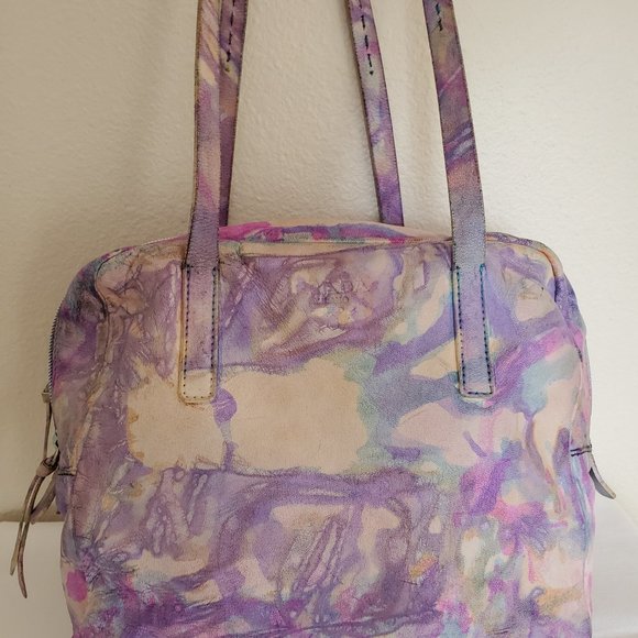 Prada leather hobo tote bag purple Pink blue white yellow grey ivory tie dyed - Picture 2 of 16